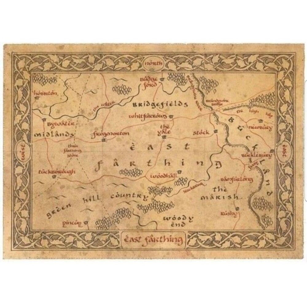 Weta Map of East Farthing Parchment Art Print Daniel Reeve 10x14 The Hobbit LOTR